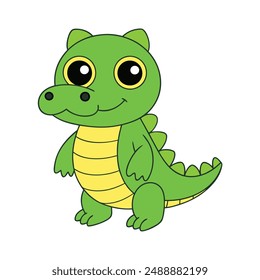 Cute Alligator Vector Illustration | Cartoon Line Art Clipart Design