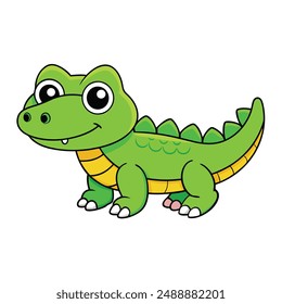 Cute Alligator Vector Illustration | Cartoon Line Art Clipart Design