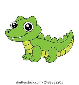 Cute Alligator Vector Illustration | Cartoon Line Art Clipart Design