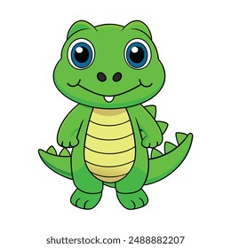 Cute Alligator Vector Illustration | Cartoon Line Art Clipart Design