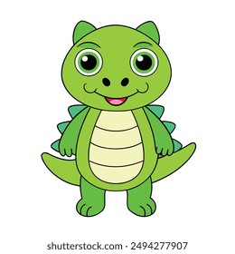 Cute Alligator Vector Illustration | Cartoon Line Art Clipart Design