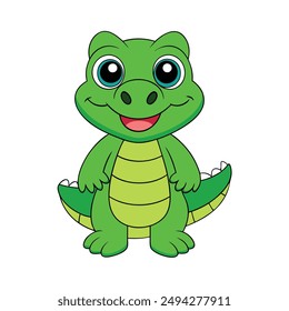 Cute Alligator Vector Illustration | Cartoon Line Art Clipart Design