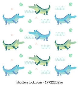 Cute alligator vector. Perfect set for scrapbooking, baby shower, childish poster, tag, sticker kit. Kawaii alligator wild animal.