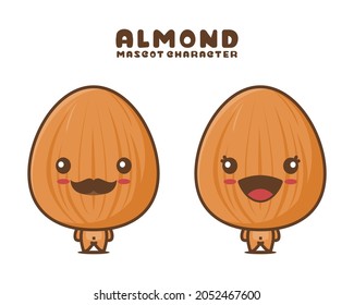 cute almond cartoon mascot. bean vector illustration, isolated on white background