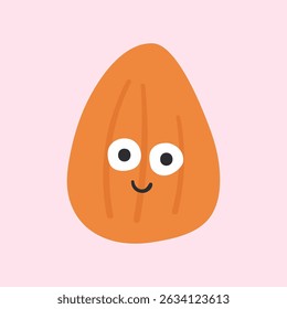 Cute almond. Funny food vector illustration on pink background.