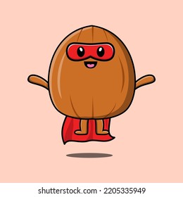 Cute Almond nut superhero character flaying illustration cartoon vector in concept flat modern style