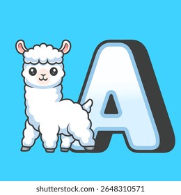 Alpaca Bonito Em Um Alfabeto Ilustração De Ícone De Vetor De Animação. Animal Education Icon Concept Isolado Premium Vetor. Estilo de Desenho Animado Plano