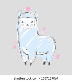 Cute Alpaca Animal Vector, Hand Drawn Cute llama Vector Illustration, print design Alpaca, children print on t-shirt, sketch cute illustration