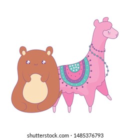 cute alpaca with bear animals kawaii style