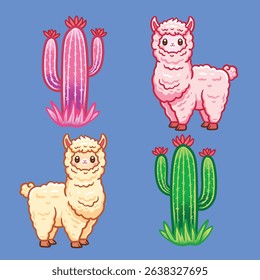 cute alpaca and cactus illustrations 