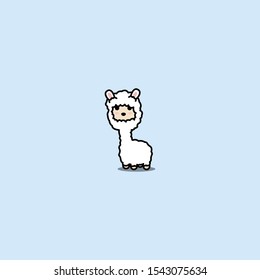 Cute alpaca cartoon icon, vector illustration