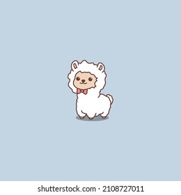 Cute alpaca cartoon icon, vector illustration