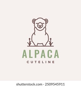 Vector de diseño de logotipo simple de dibujos animados de alpaca linda