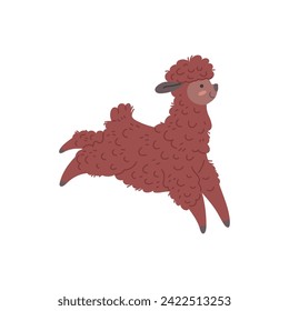 Cute alpaca character jumping. Funny llama running. Hand drawn isolated vector illustration.