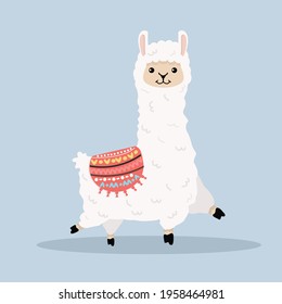 Cute alpaca  fluffy cartoon vector