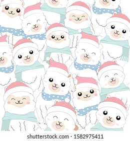 Cute  alpaca happy on winter cartoon,illustration vector doodle comic art. - Shutterstock ID 1582975411