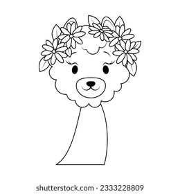 Cute alpaca head with wreath coloring page