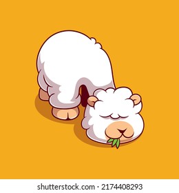 cute alpaca illustration eating grass suitable for mascot sticker and t-shirt design