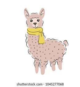 Cute alpaca isolated cartoon vector illustration.