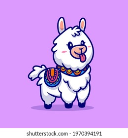 Cute Alpaca Llama Cartoon Vector Icon Illustration. Animal Nature Icon Concept Isolated Premium Vector. Flat Cartoon Style