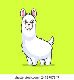 Ilustración del icono del Vector de dibujos animados de la llama de la alpaca linda. Icono de Naturaleza animal concepto de Vector Premium aislado. Estilo plano de dibujos animados