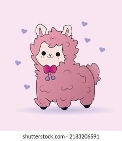 cute alpaca or llama with hearts. animal. wildlife. vector illustration. baby picture. love