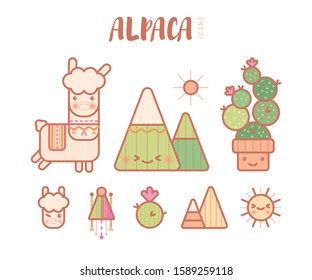 Cute ALPACA llama icon set