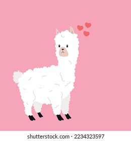 Cute alpaca in love. Cute Valentines day, wedding card. Vector invitation. 