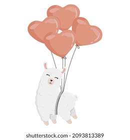 Cute alpaca on the balloons. Happy Valentine's day greeting card. Illustration for posters, greeting cards and seasonal design.