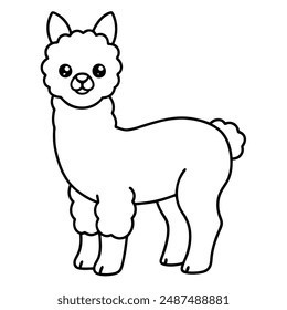 lindo Vector de contorno de alpaca para colorear libros para niños