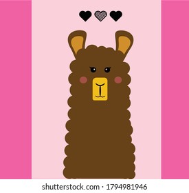 cute alpaca with pink background