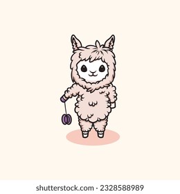 Cute alpaca playing yoyo cartoon illustration