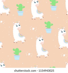 Cute alpaca seamless pattern.