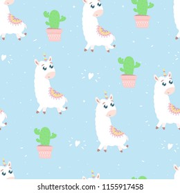Cute alpaca seamless pattern.