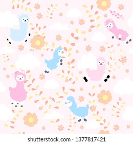 cute alpaca seamless pattern pink background vector design