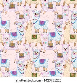 Cute alpaca seamless pattern vector design.