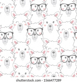 Cute alpaca seamless pattern. vector illustration