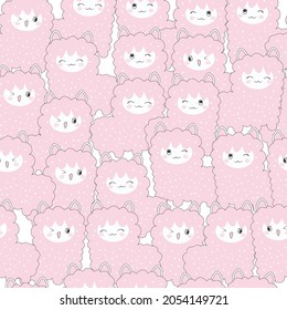 Cute alpaca seamless pattern.(Kawaii animal): Pastel color kid food dessert bakery product fabulous fashion child decoration cafe shop, Invitation post, t-shirt