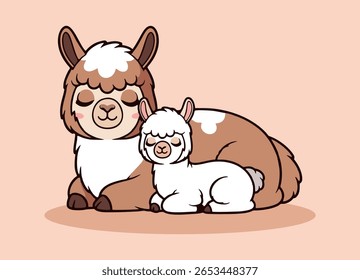cute  alpaca sleeping with his kids . design 2 dimension