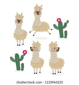 Cute alpaca vector. Animal wildlife cartoon character.