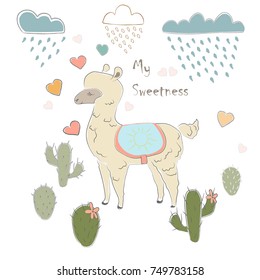 Cute Alpaca. Vector Illustration