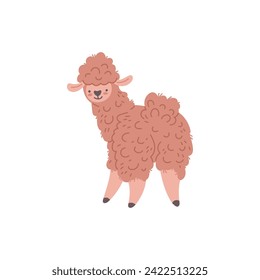 Cute alpaca, vector illustration isolated on white background. Drawn in simple cartoon style. Kind adorable animal for children design. Funny and happy cheerful lama. Colorful picture