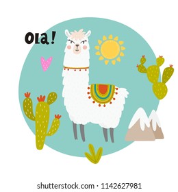 Cute alpaca vector print