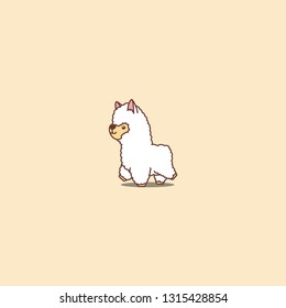 Cute alpaca walking cartoon icon, vector illustration