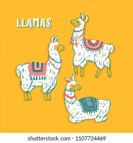 Cute alpacas. Ilustración de niño de Llama. Gráfico de estilo veraniego. Ilustración del vector