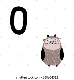 Cute alphabet with animals. Letter O for owl