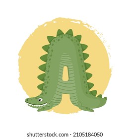 Cute alphabet with animals. vector children's font, letters in the form of animals. Wild animals. green and friendly alligator