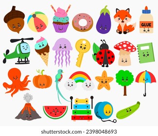 Cute Alphabet A-Z illustrations including acorn, ball, cupcake, donut, eggplant, fox, glue and many more...