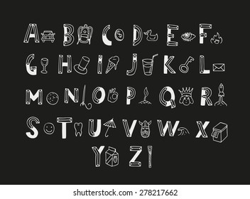 Cute alphabet with different object for each letter