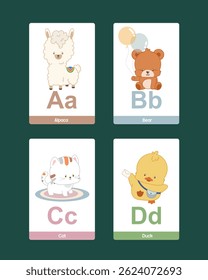 Cute alphabet flash card illustration vector set design